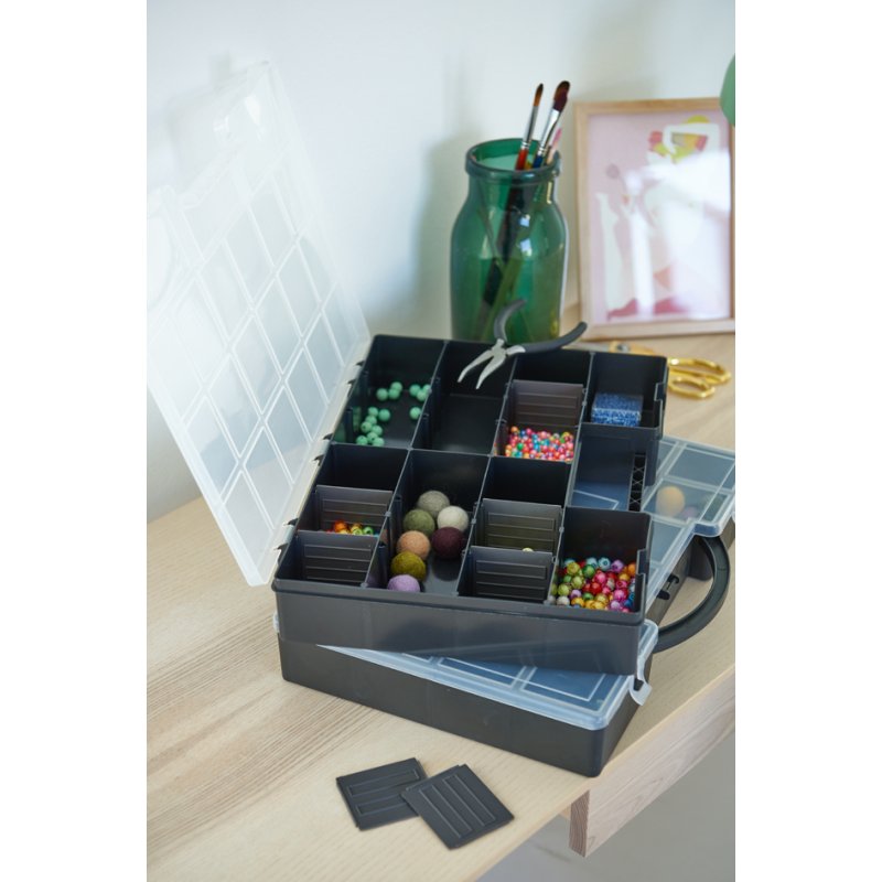 plast team LUXOR HOBBY BOX boîte de rangement, noir, 12 compartiments, 355×255×56 mm